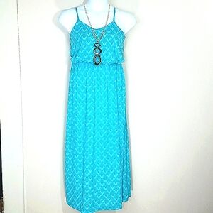 Sundress turquoise blue geometric maxi stretch